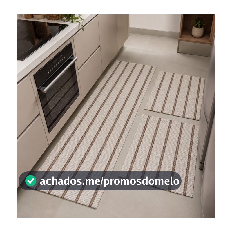 Kit Tapete Algodão 3 peças, Grosso e Macio. 1 passadeira + 2 tapetes. Pode ser lavado na máquina