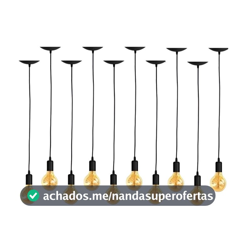 KIT 10 PENDENTES LUMINÁRIA VINTAGE INDUSTRIAL RETRÔ INTSLAÇÃO CABO PRETO FIO 1MT