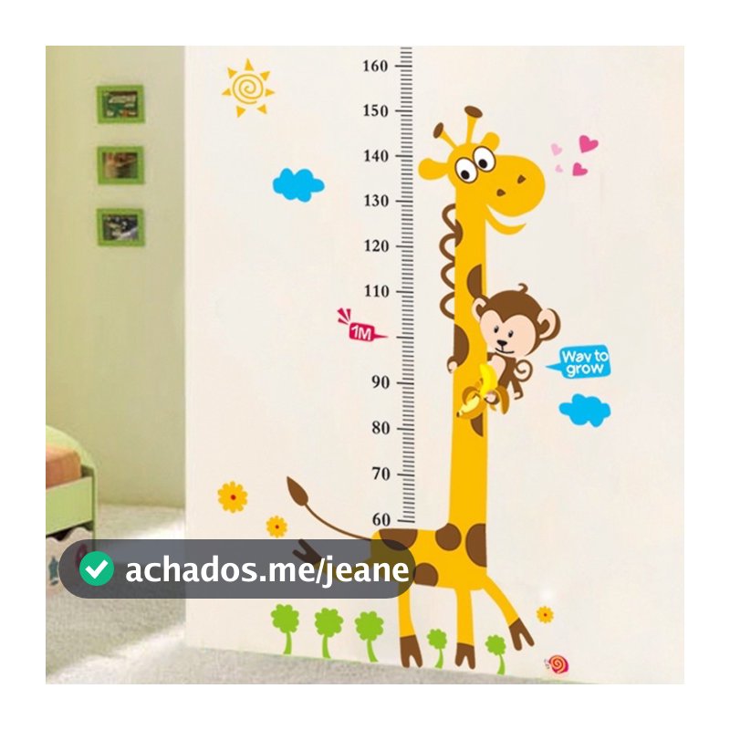 EB Adesivo De Parede Girafa/Macaco Com Medida De Altura Digital/Arte/Decoração DIY