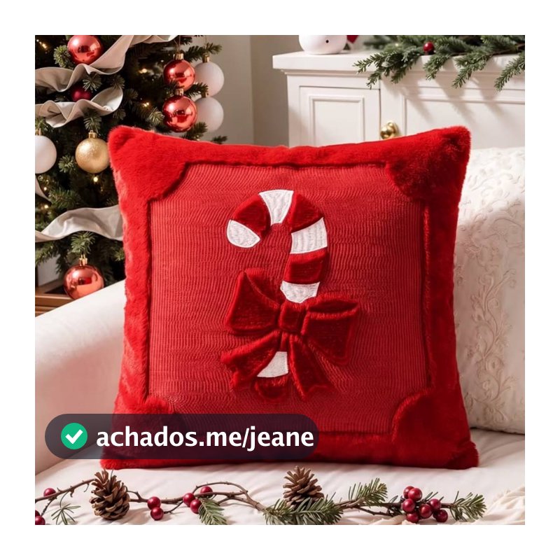 Capa de Almofada Natalina 3D Vermelha – Candy Cane com Laço