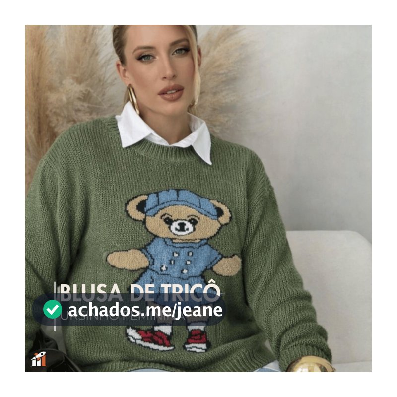 Blusa de Tricô Ursinho Feminina Inverno Outono Quentinha Confortável Estilo Casual Moda 2026