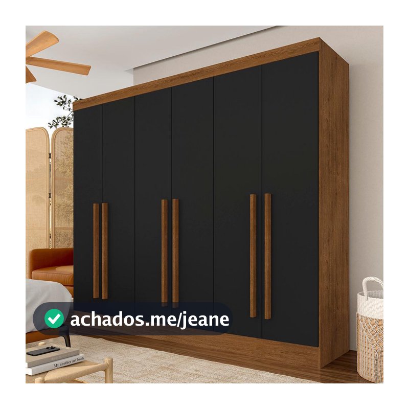 Guarda Roupa Casal 6 Portas 2 Gavetas Ester Freijó/preto Fosco - M.a