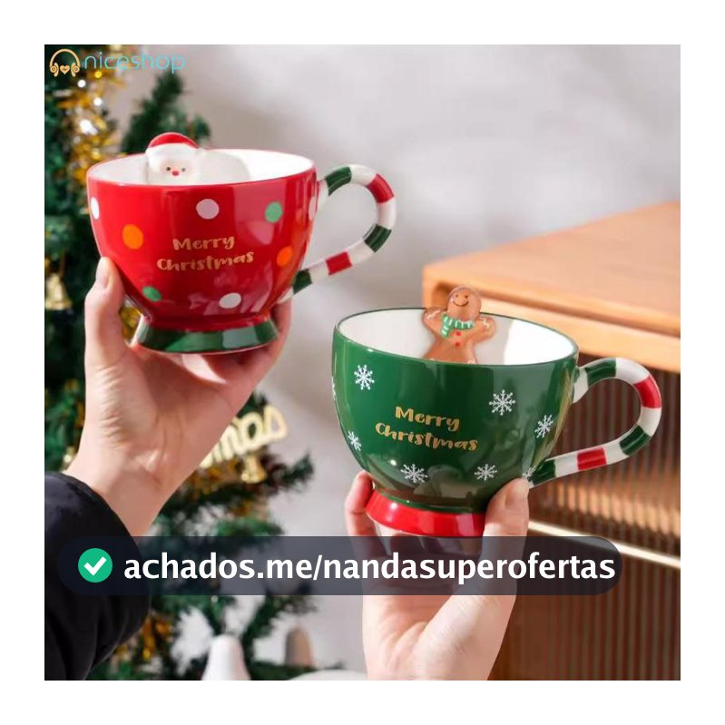 Tigela De Natal 500ml Caneca De Papai Noel Biscoito De Gengibre