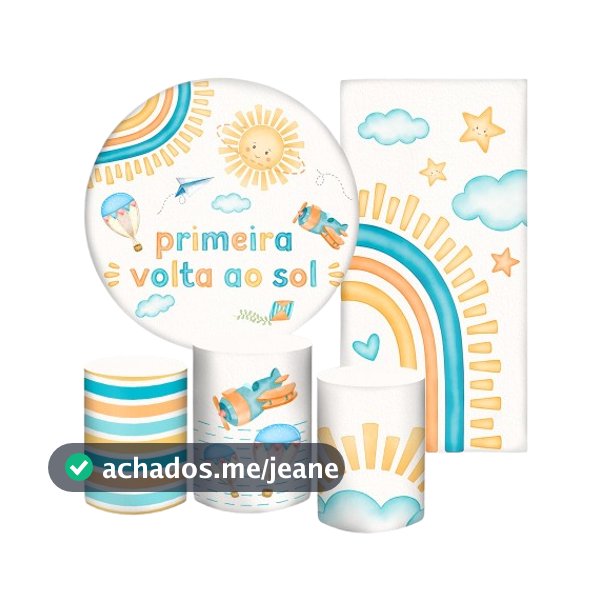 Kit Painel de Festa Primeira Volta no Sol - Tema 1 Ano - 1 Aninho Em Tecido Sublimado