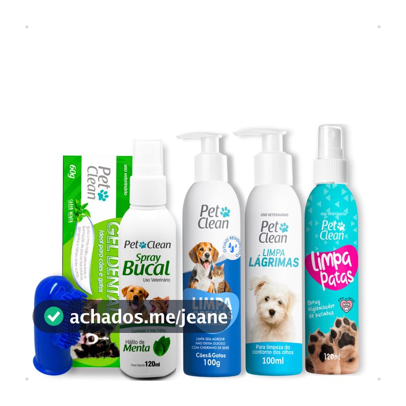 Kit Higiene Completo: Limpa Lágrimas Ouvidos Patas + Spray Menta + Gel Dental + Dedeira Pet Clean