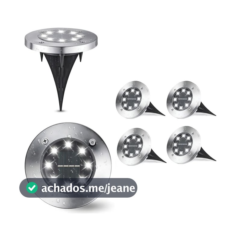 Kit 4-12 Luminária Balizador Solar Led Espeto Branco Quente 3000K Metal Jardim Chão Redondo ULTRA