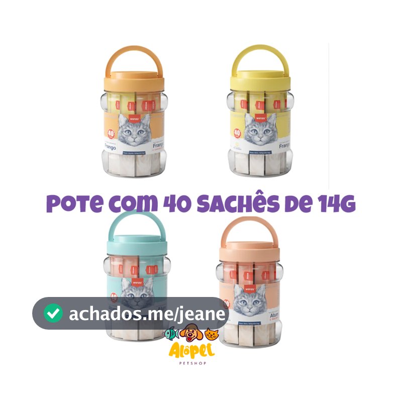 Petisco para Gatos Wanpy Creamy Sabor Frango 560g | Pote com 40 Sachês de 14g
