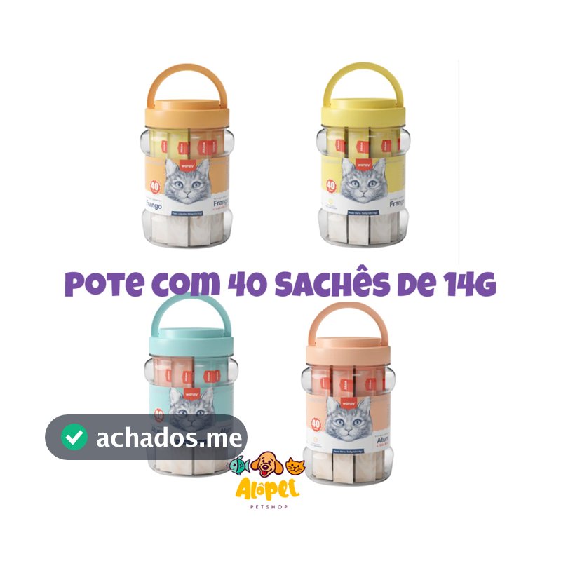 Petisco para Gatos Wanpy Creamy Sabor Frango 560g | Pote com 40 Sachês de 14g