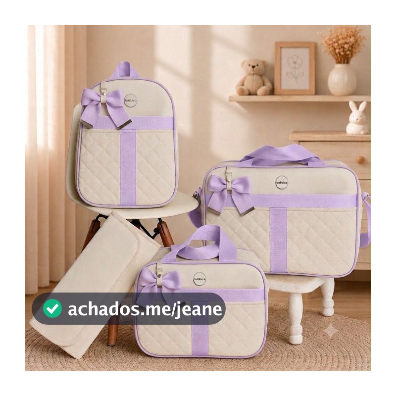 Kit bolsa maternidade belíssima 4 peças multifuncional de luxo com laço (DONATELLY)