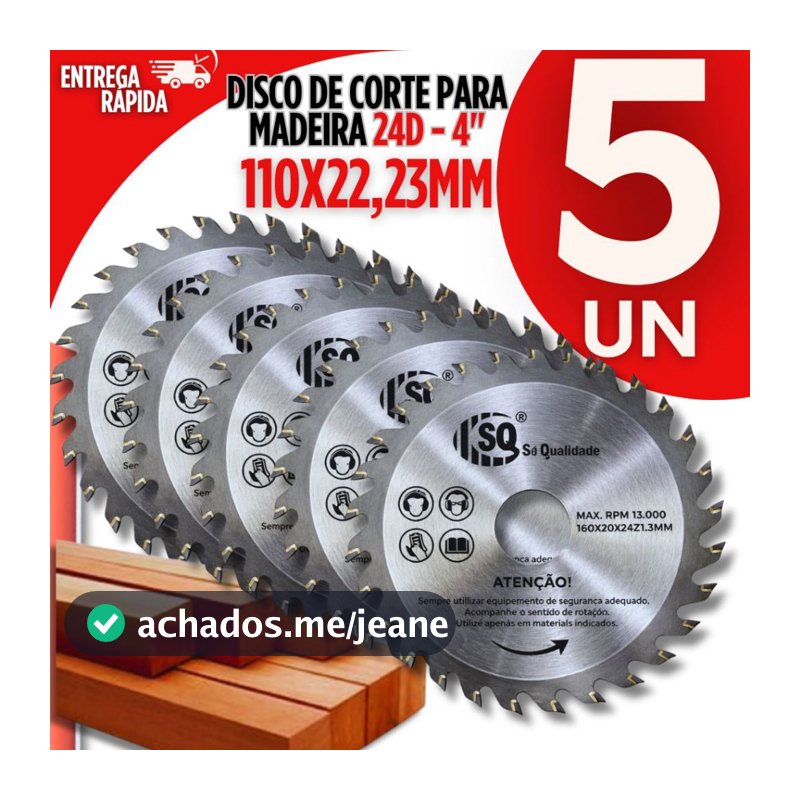 05  Disco Corte Madeira 24 Dentes 110x22,23mm Serra Circular 4" Esmerilhadeira Makita Profissional