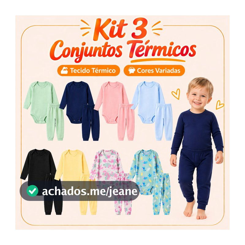 Kit 6 Peças Conjunto Térmico 3 Bodys + 3 Calças Infantil para Bebe Menino e Menina Peluciado Inverno