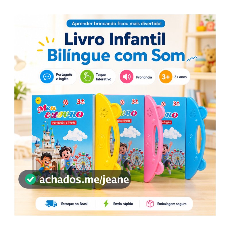 Livro Infantil Bilíngue Português Inglês Interativo Educativo com Som Toque Inteligente Aprendizagem para Crianças
