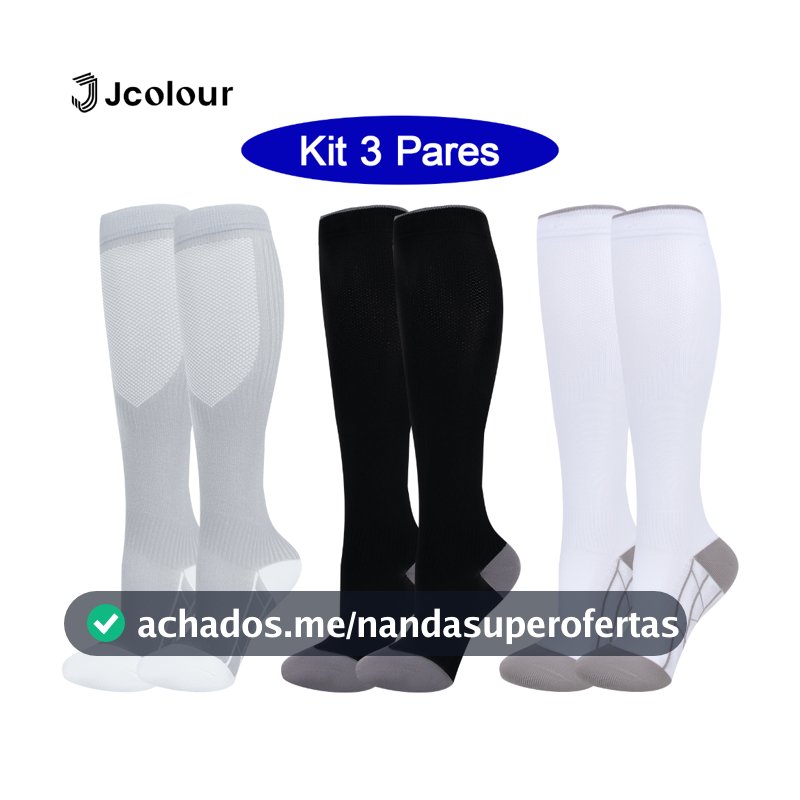 Kit 3 Pares Meias de Compressão para Corrida Viagem e Gravidez Melhoram Circulação