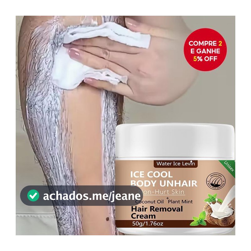 Creme Depilatório de Coco Levin 50g, Não Irrita a Pele, Proporciona Depilação Semi-permanente Suave e sem Resíduos
