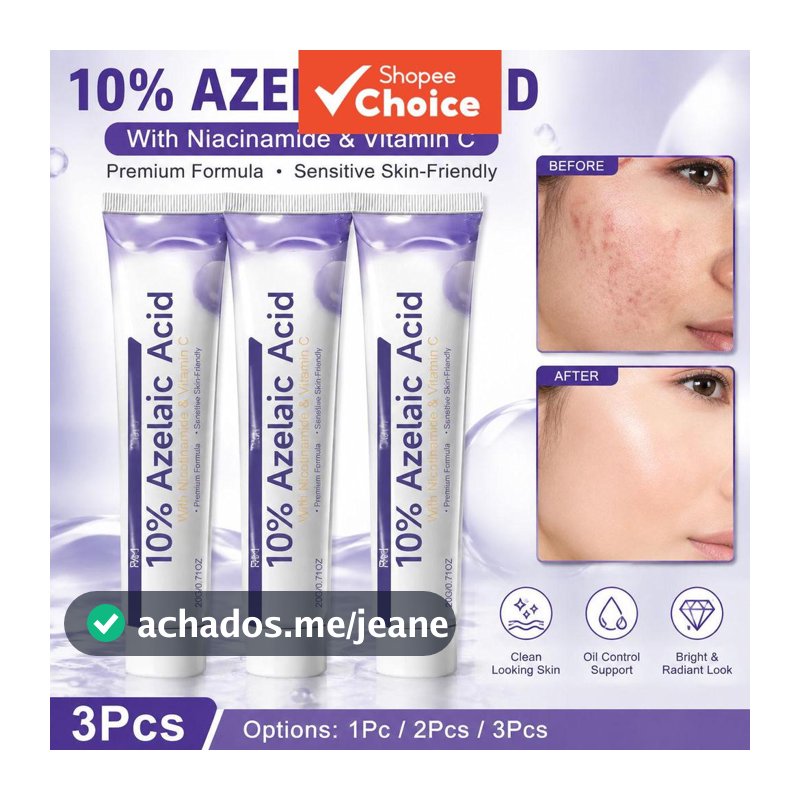 Creme Clareador de Ácido Azelaico 20 g – Uniformiza o tom da pele, reduz manchas escuras, hidratante facial diário