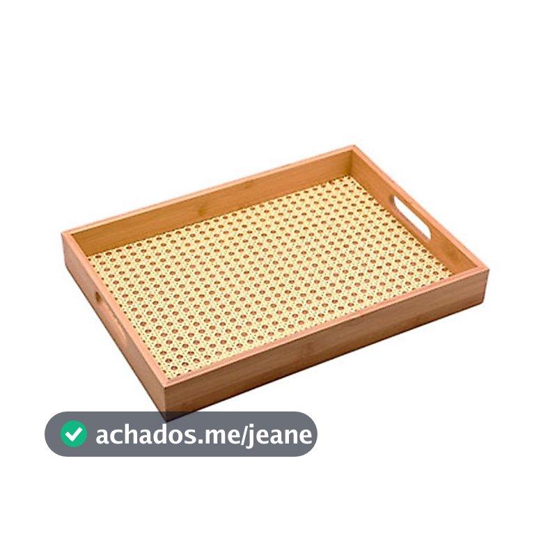 Bandeja Retangular Grande Bambu e Palhinha Com Alças 39cm Decoração Elegante Oikos