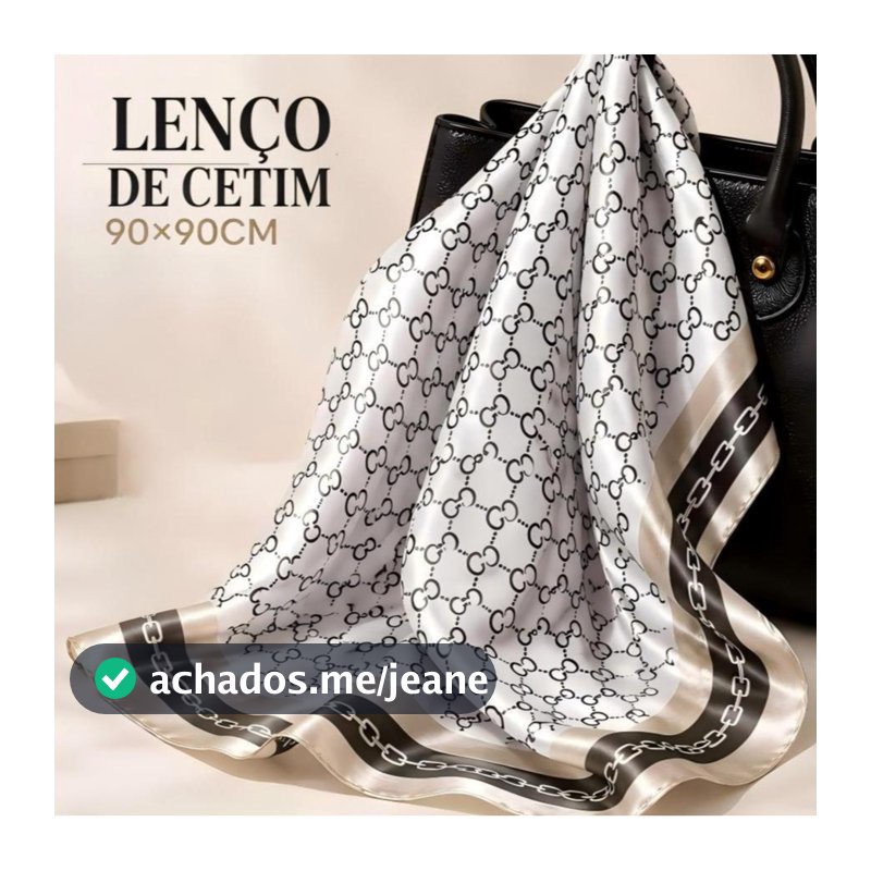 Lenço Feminino de Cetim 90x90cm Estampa de Correntes Elegante para Pescoço Cabelo Bolsa e Cintura
