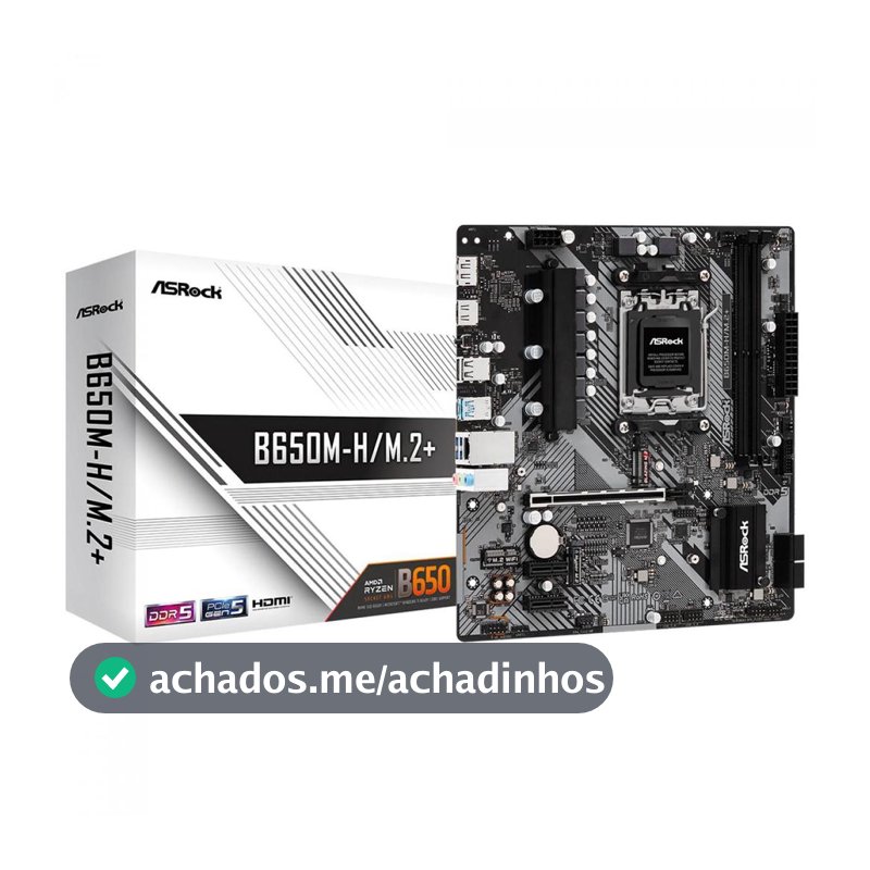 Placa Mãe ASRock B650M-H/M.2+, Chipset B650, AMD AM5, mATX, DDR5