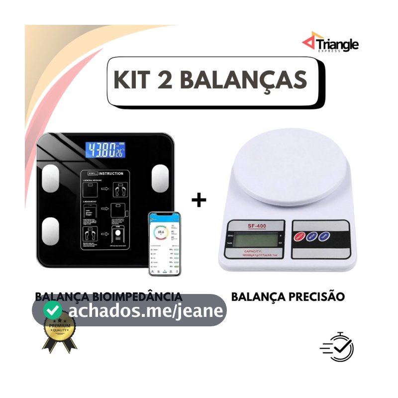 Kit Balança Digital de Precisão e Bioimpedância para nutrição e dieta