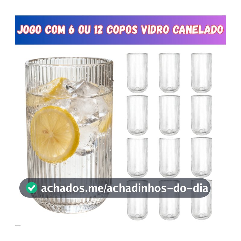 Jogo Kit 6 ou 12 Copos Vidro Canelado 450ml Grafiato - Design Elegante Resistente Suco Água Drinks