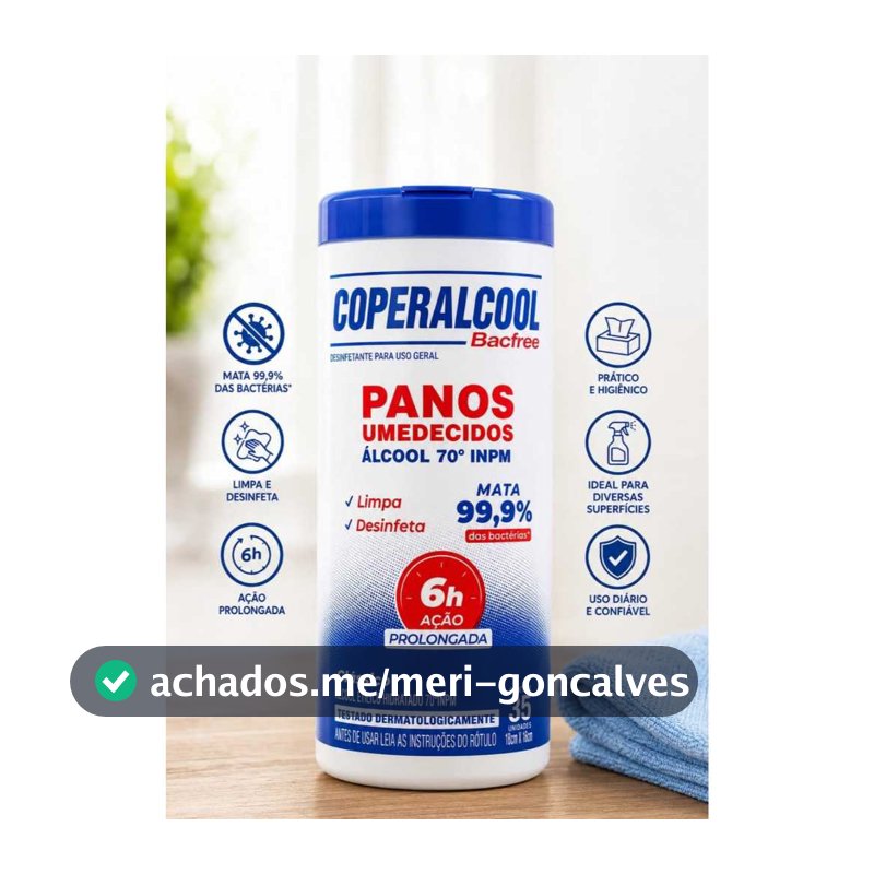 Panos Umedecidos com Álcool 70° Coperalcool Bacfree-pote com 35 Unidades OU Refil com 50 Unidades