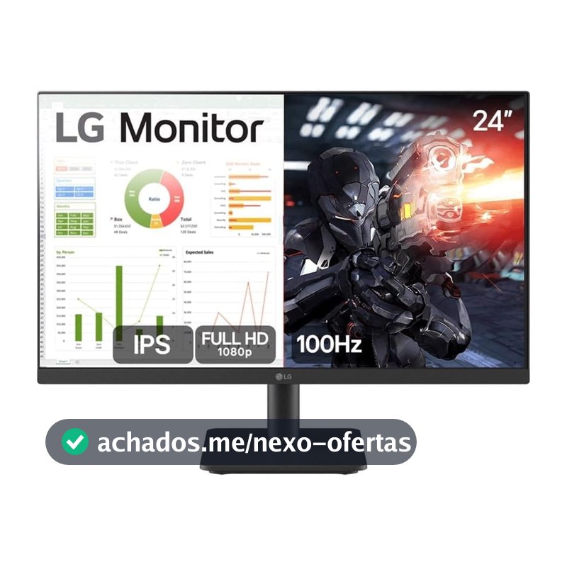 Monitor PC Gamer LG 24” IPS 100Hz Full HD HDMI 2x, Preto - 24MS500