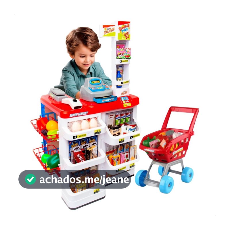 Mercadinho Infantil Caixa Registradora e Carrinho 48 peças