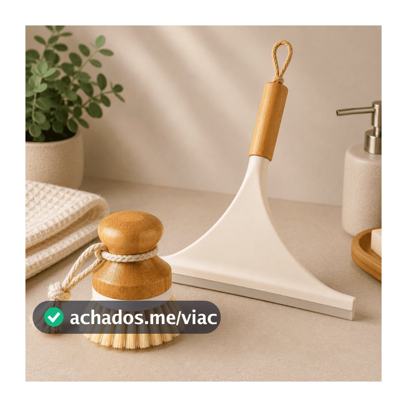 Kit Rodinho de Pia e Escova de Bambu Ecológico Cozinha