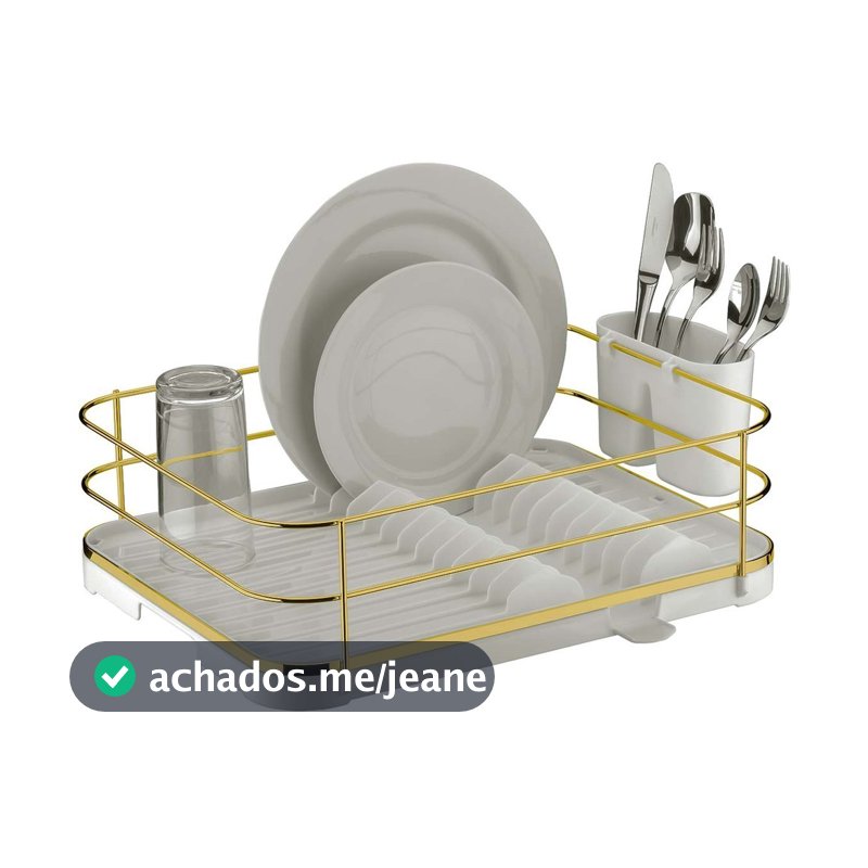 Escorredor de Prato Bandeja Coletora Branco Dourado