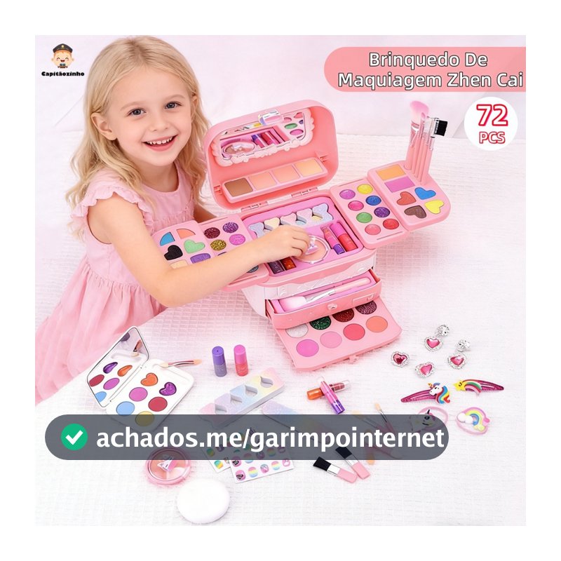 Kit Maquiagem Infantil 72 Peças Lavável Seguro Maletinha Brinquedo Para Meninas