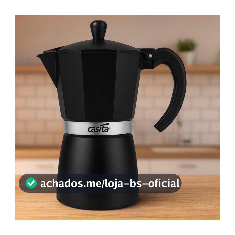 Cafeteira Italiana Casita 6 ou 9 Xícaras (300ml ou 450ml) em Alumínio Preto