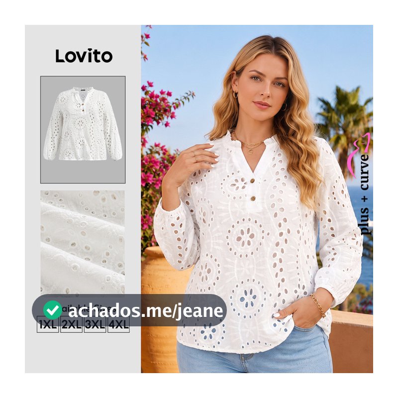 Lovito Férias Blusas Femininas Curve Plus Size Com Botões Bordados E Botões Blusa De Verão/Primavera LBL22272
