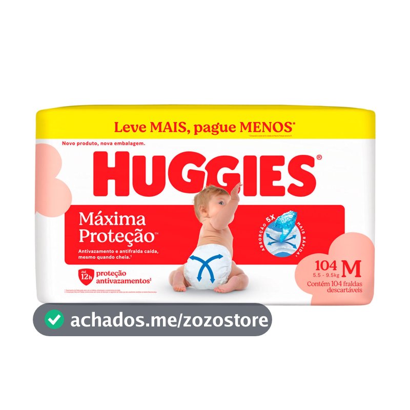 Fralda Huggies Máxima Proteção Tamanho M 104 Unidades Descartáveis Leve Mais Por Menos