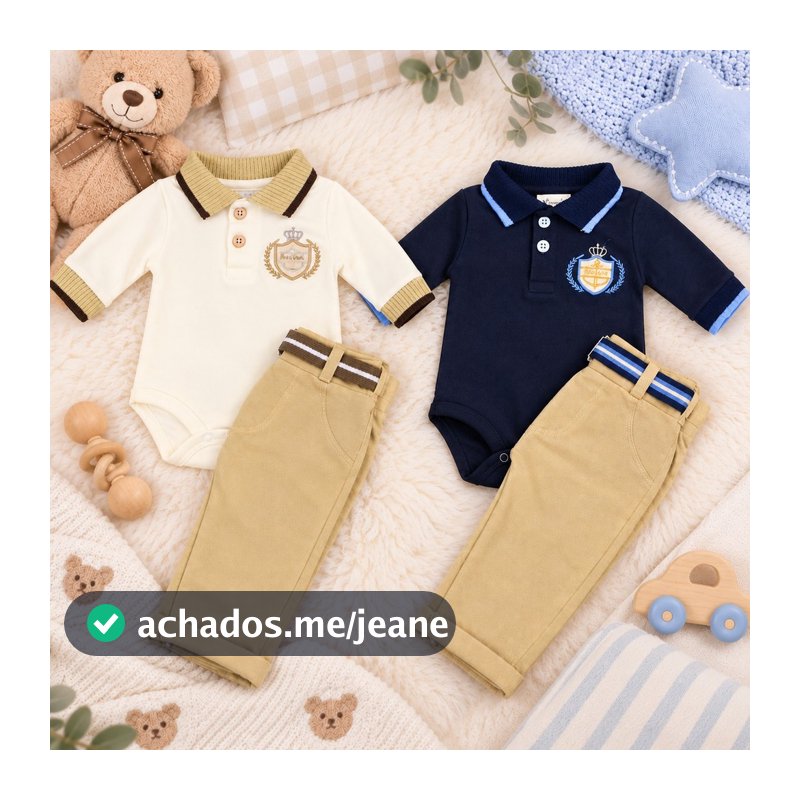 Conjunto Bebê Menino Body Polo Manga Longa Com Calça