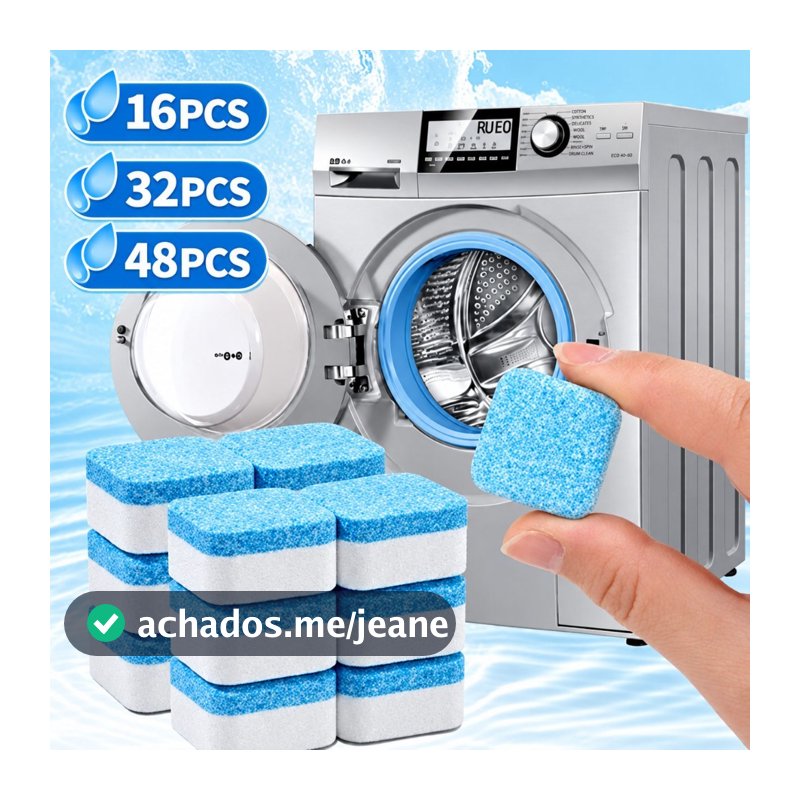 kit 48/32/16 Pastilhas para Limpeza de Máquinas de Lavar Roupas Efervescentes Multifuncional