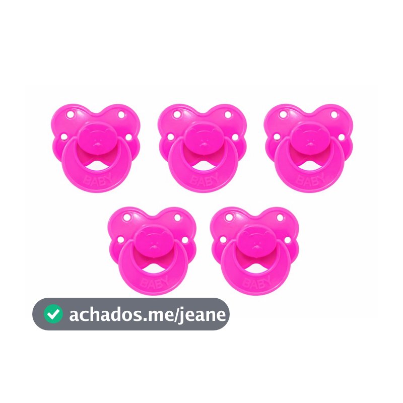 kit com 5 Chupetas modelo ursinho Rosa Chock bico palito grande de Brinquedo  para Boneca | Acessório Infantil Baby