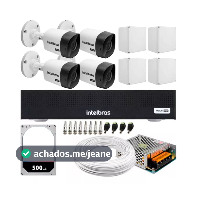 Kit 4 Camera de Seguranca Intelbras Bullet vhl 1120b Externa Dvr 4 canais multi hd