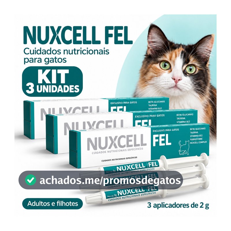 Kit 3 Nuxcell Fel Imunidade Suplemento Vitamínico Para Gatos Probiotico Biosyn 2g