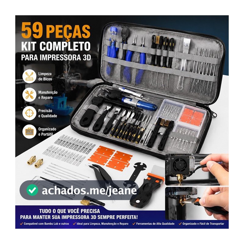 Kit 59 Peças Ferramentas Impressora 3D Limpeza Bico Extrusora Manutenção Pinça Alicate Estilete Compatível Bambu Lab
