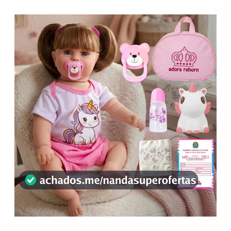 Boneca Bebê Reborn Unicórnio Menina Original Realista de Silicone Pode Dar Banho Com Bolsa Maternidade