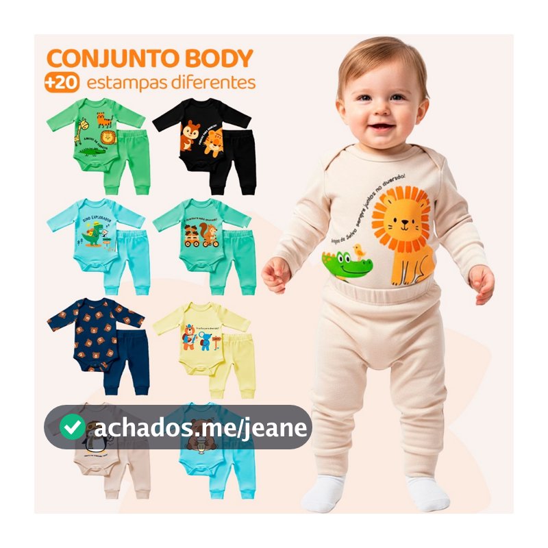 Kit 10 Peças de Roupas para Bebê 5 body+ 5 calças/mijão - Kit com 5 body + 5 Mijão de Roupa Infantil Bebe