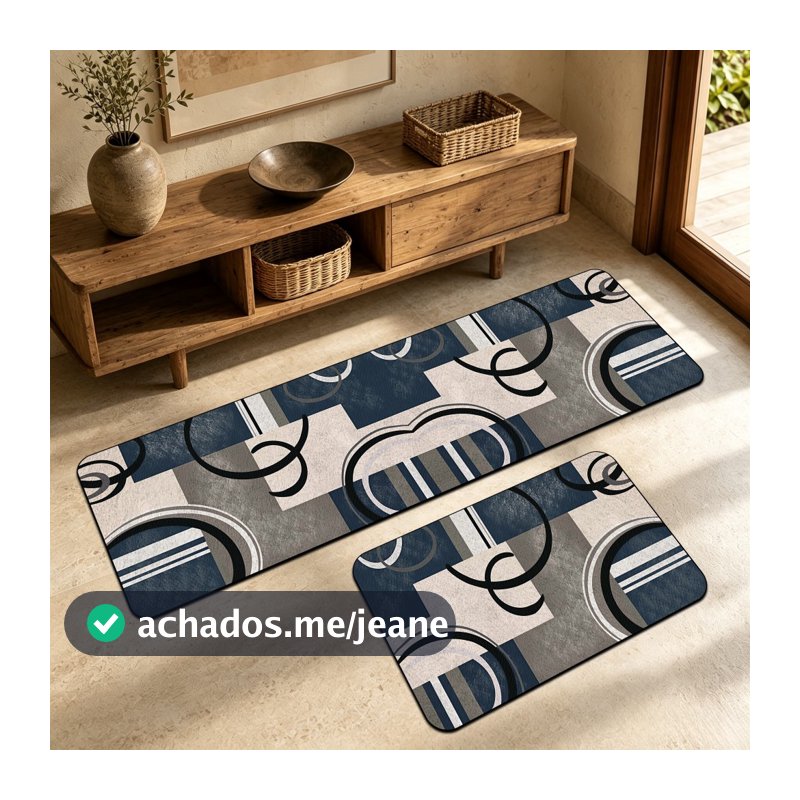 Kit 2 Tapetes de Cozinha - Borracha Antiderrapante, Super Absorvente e Secagem Rápida 12034cm+6034cm