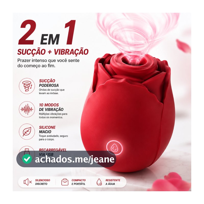 Vibrador Sugador de Clitóris Recarregável em Formato de Rosa
