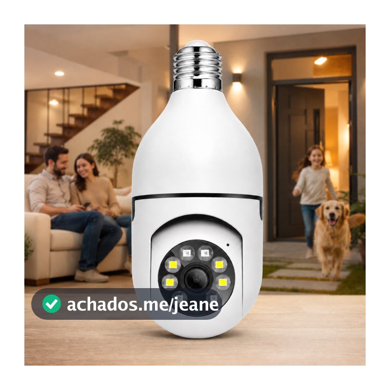 Câmera Lampada Giratória 360º Monitoramento em tempo real design discreto e moderno Conexão WiFi