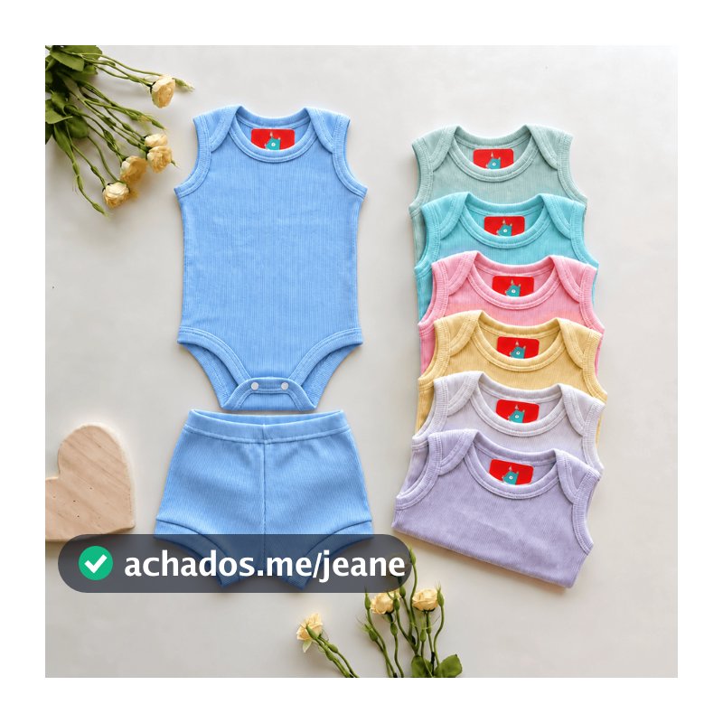 Kit bebe 4 peças -  Body bebe manga Regata e Shorts Canelado enxoval Verão
