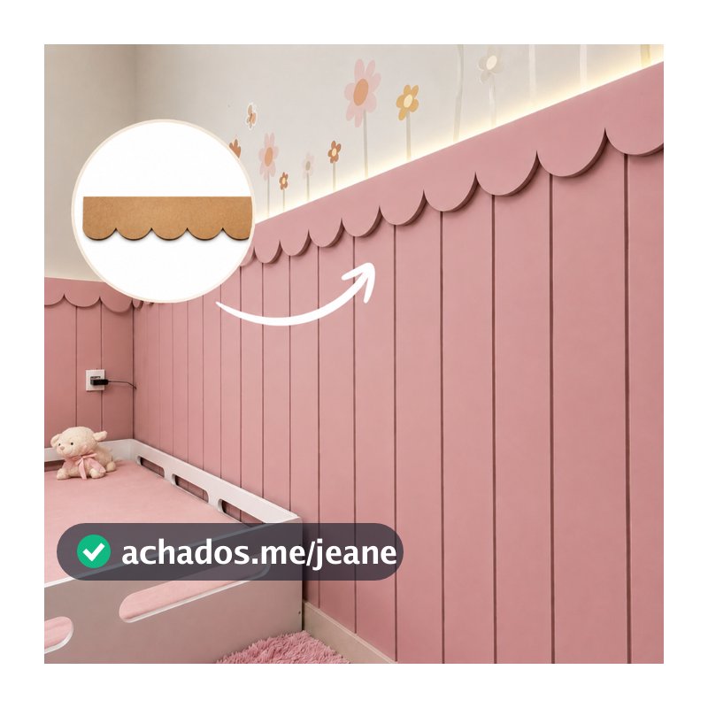Kit Babado Decorativo MDF Cru 80x8cm Para Meia Parede Infantil Quarto Bebê Menina Painel Ripado Rosa Delicado