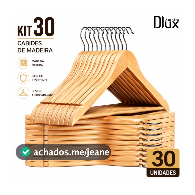 Ambito Dlux Kit 30 Cabides Madeira Para Roupas, Cabide Premium Elegante E Resistente Para Camisas, Casacos E Ternos
