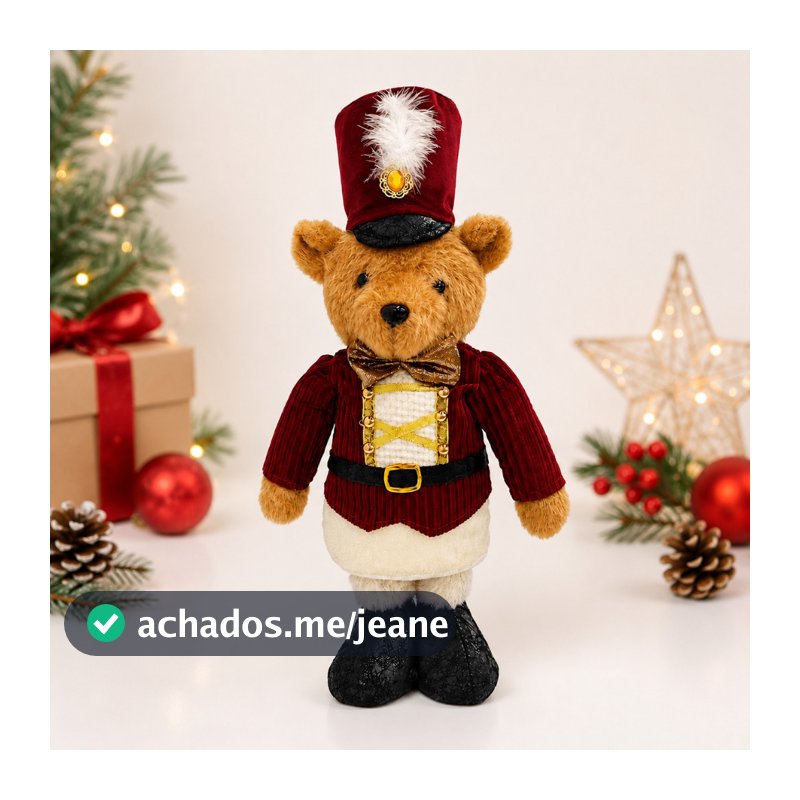 Urso Quebra Nozes Bordo 22x11x51cm Enfeite de Natal