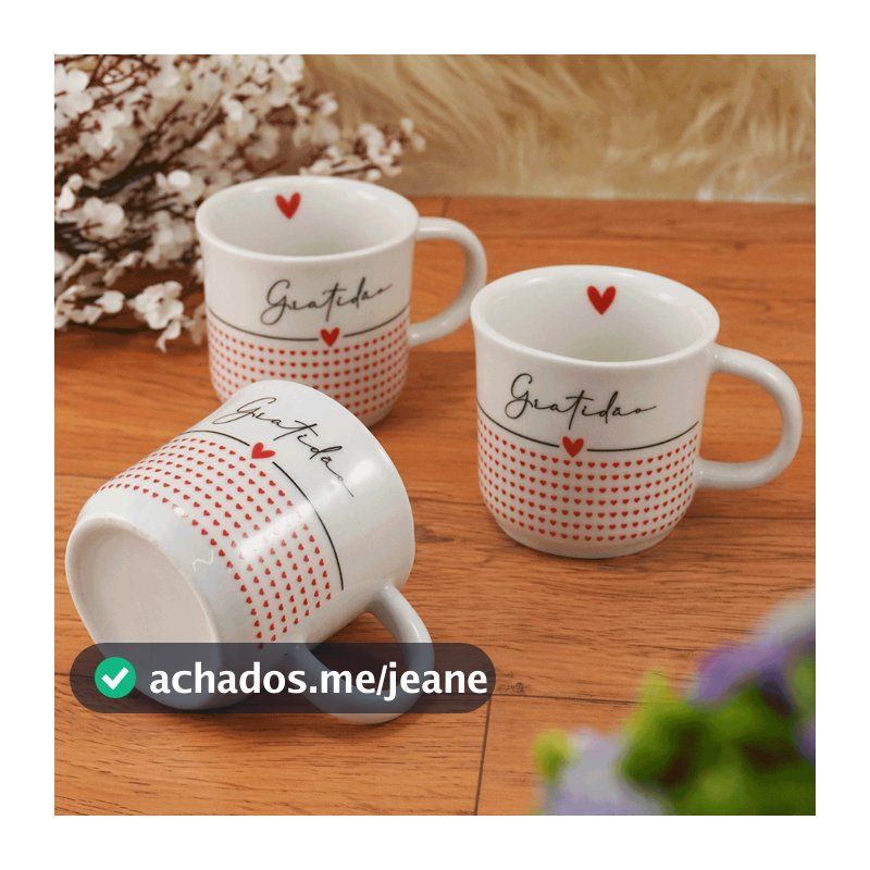 Jogo kit Xícaras de Porcelana Ágata 200ml  Gratidão Faixa