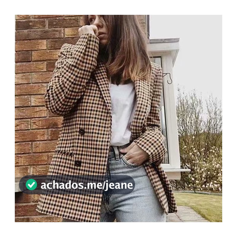 Vintage Bouble Breasted Xadrez Feminino Blazer Senhoras Retro Escritório Senhora Jaquetas Casaco Trabalho Sobrecoat